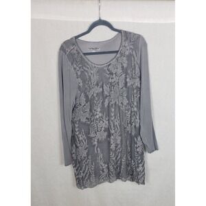 Soft Surroundings Gray Silk Floral Embroidered L Tunic Top Whimsigoth Luxury
